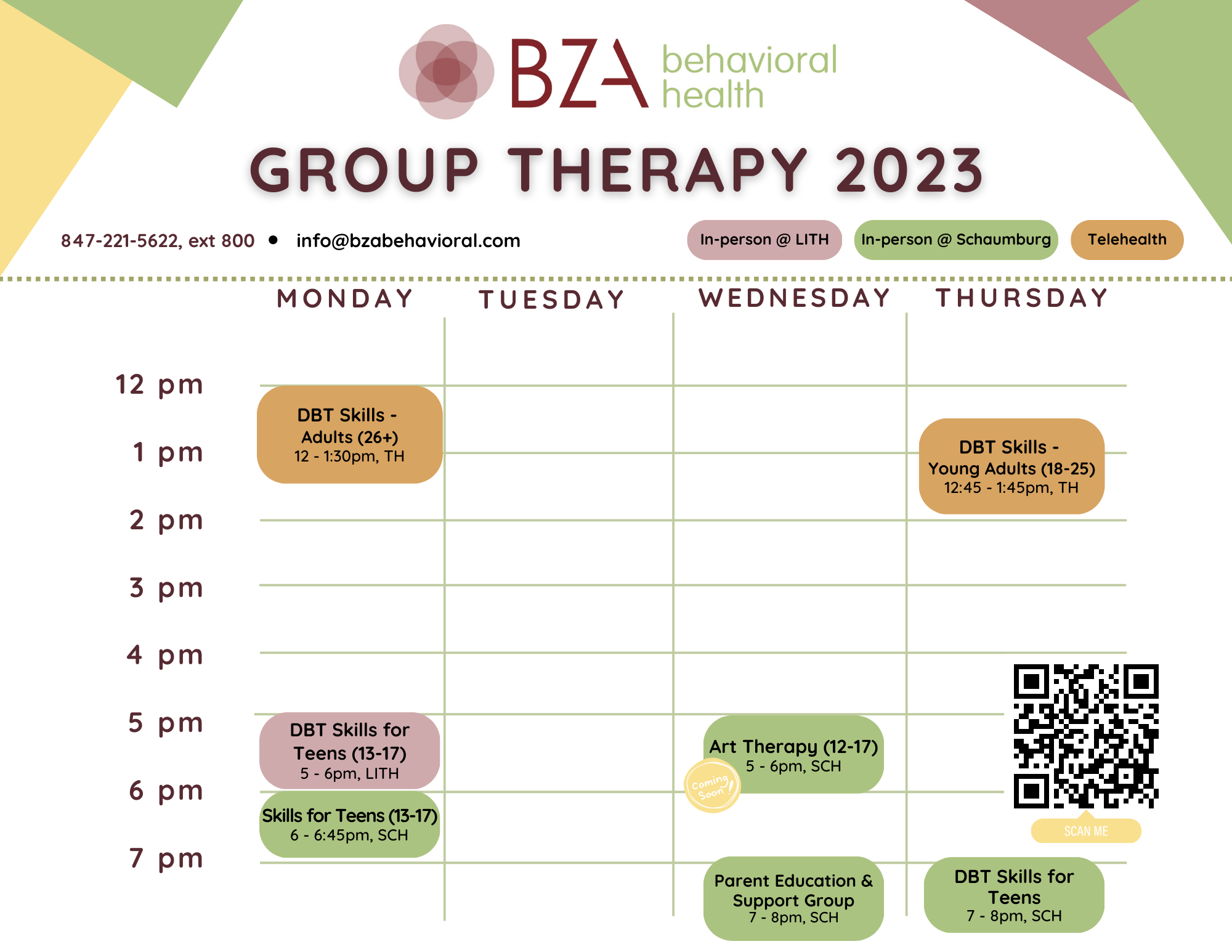 Group Therapy Weekly Schedule